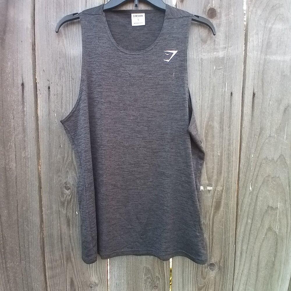GYMSHARK ARRIVAL SLIM MARI TANK UNISEX SMALL GRAY WITH WHITE LOGO SLIM FIT